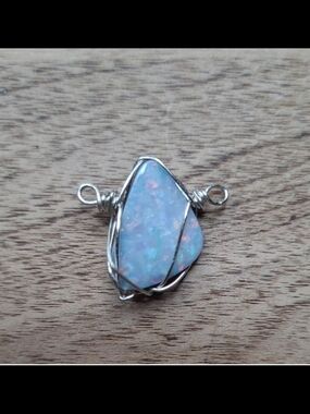 Handcrafted Boulder  Opal Pendant Connector in White Opalescent with Silver Wire